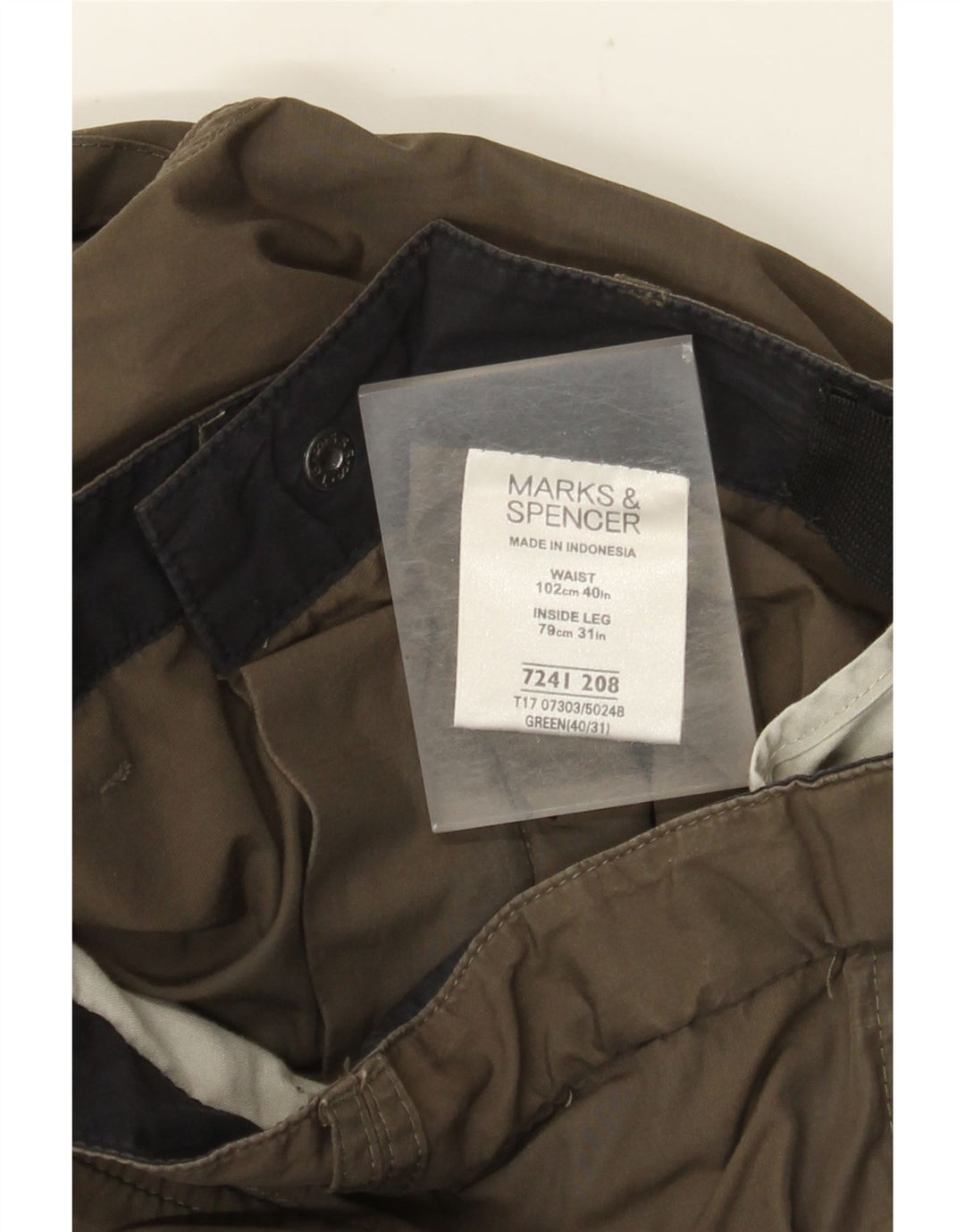 MARKS & SPENCER Mens Straight Cargo Trousers W40 L31 Green Polyamide