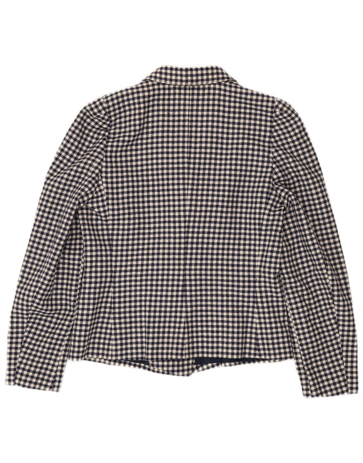 Vintage Womens Double Breasted Blazer Jacket IT 42 Medium Navy Blue Gingham