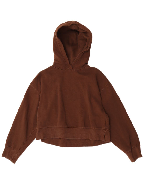 Zara Womens Crop Oversized Hoodie Jumper UK 10 Small Brown Cotton