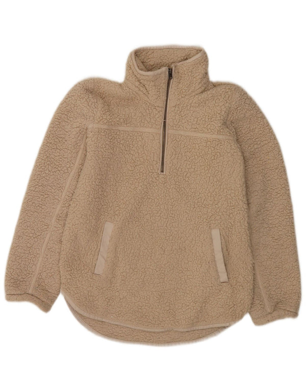 Abercrombie & Fitch Womens Zip Neck Fleece Jumper UK 10 Small Beige