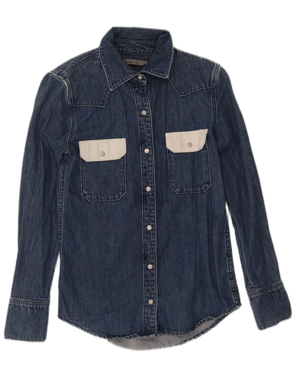 Calvin Klein Jeans Womens Denim Shirt UK 6 XS Navy Blue Colourblock Cotton