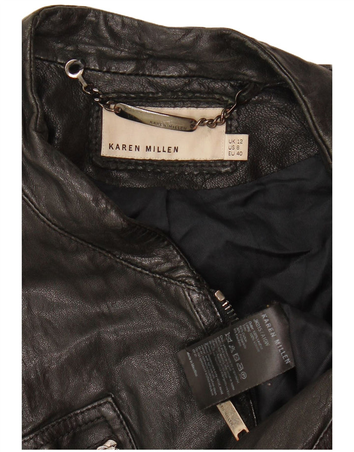 KAREN MILLEN Womens Bomber Bomber Jacket UK 12 Medium Black Leather