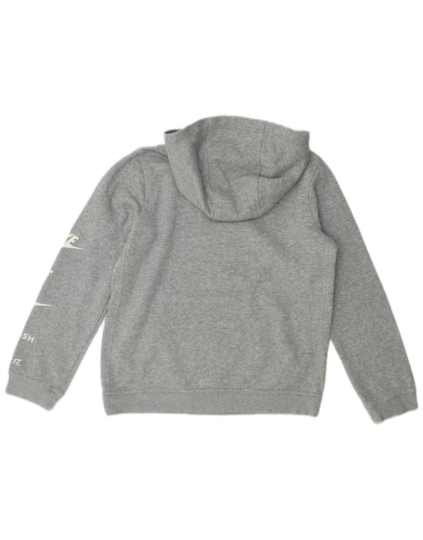 Nike Boys Graphic Hoodie Jumper 12-13 Years Large Grey Flecked Cotton