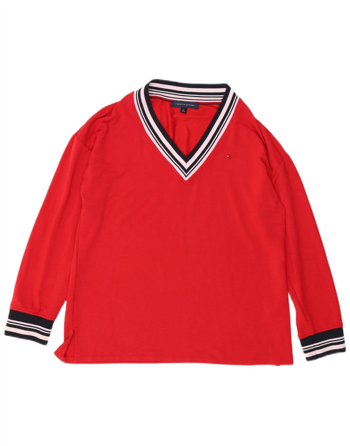 TOMMY HILFIGER Womens Top Long Sleeve UK 14 Medium Red Viscose