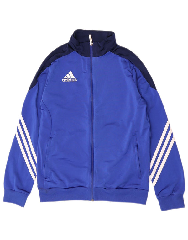 Adidas Boys Tracksuit Top Jacket 13-14 Years XL Blue Colourblock Polyester