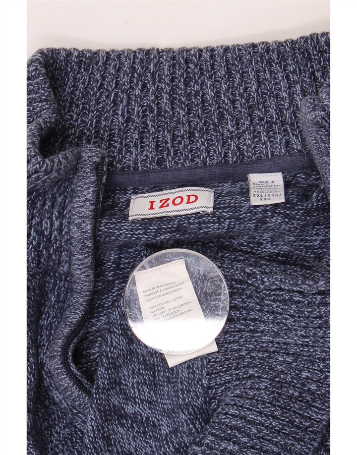 IZOD Mens Zip Neck Jumper Sweater 2XL Navy Blue Flecked Cotton