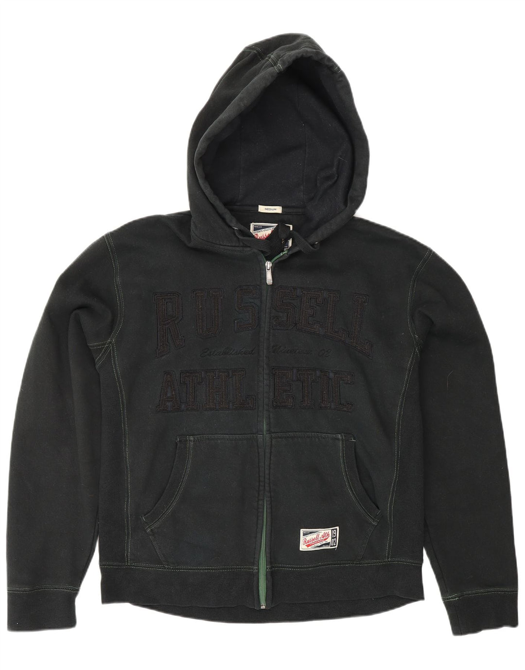 RUSSELL ATHLETIC Mens Graphic Zip Hoodie Sweater Medium Black