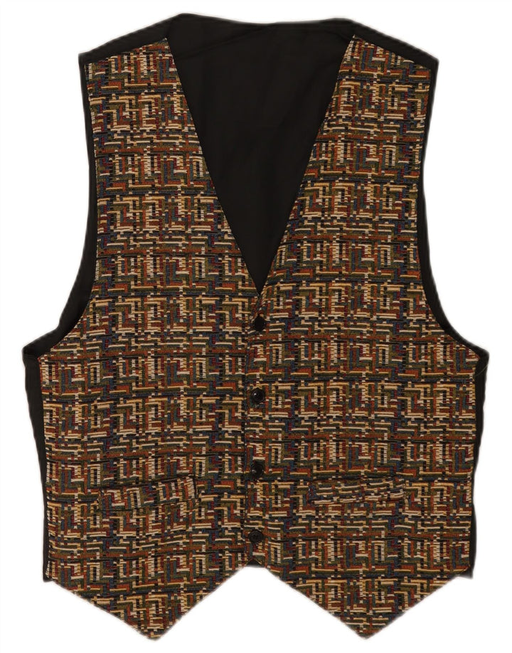 Vintage Mens Waistcoat Large Brown Geometric Polyester