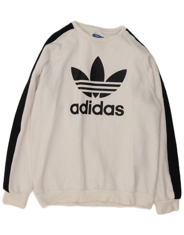Adidas Mens Graphic Sweatshirt Jumper Large White Colourblock Cotton