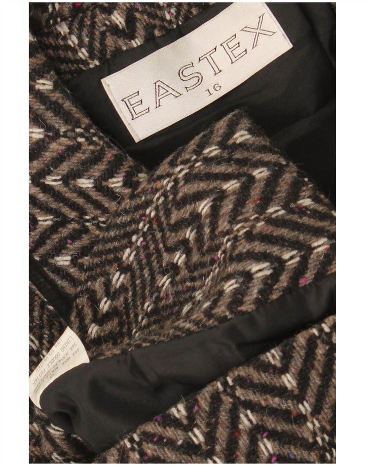 EASTEX Womens Overcoat UK 16 Large Brown Chevron Wool
