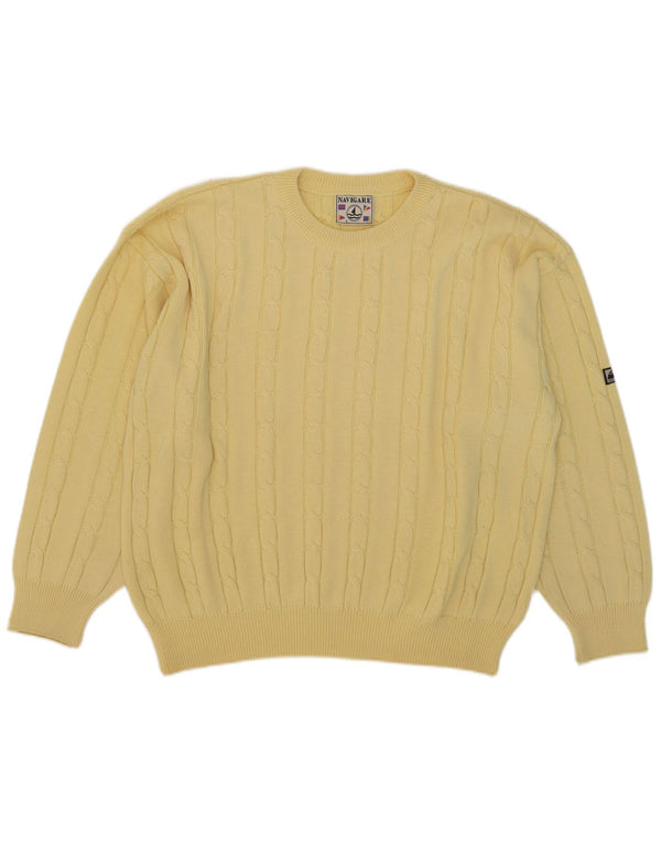 Navigare Mens Crew Neck Jumper Sweater Large Yellow Merino Wool