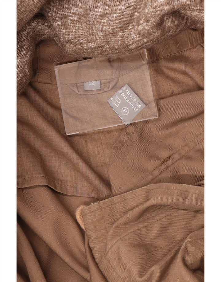 Vintage Mens Hooded Military Jacket IT 52 XL Beige Polyester