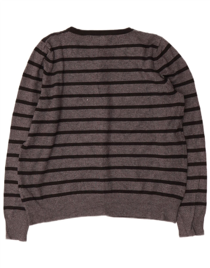 MARKS & SPENCER Womens Crop Cardigan Sweater UK 14 Medium  Grey Striped