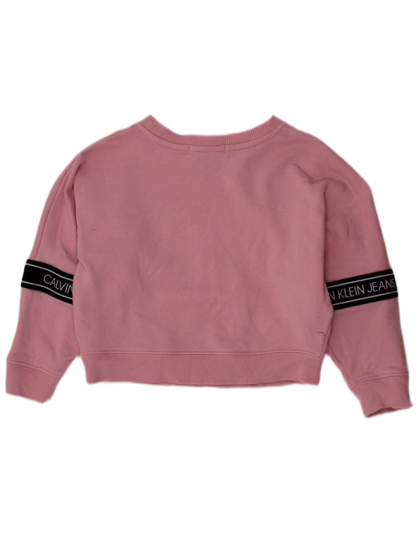 CALVIN KLEIN JEANS Girls Sweatshirt Jumper 3-4 Years Pink Colourblock