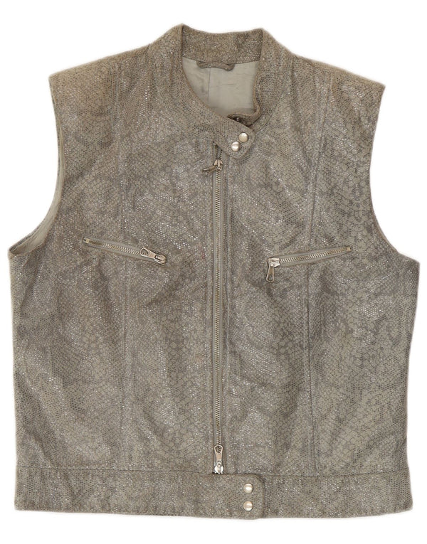 Conbipel Womens Leather Gilet IT 44 Medium Grey Animal Print