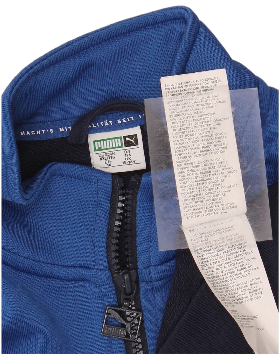 PUMA Boys Tracksuit Top Jacket 15-16 Years Navy Blue Colourblock Polyester