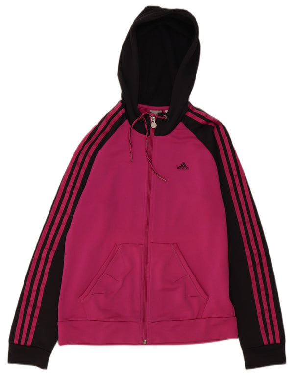 Adidas Womens Zip Hoodie Sweater UK 12 Medium Pink Colourblock Polyester