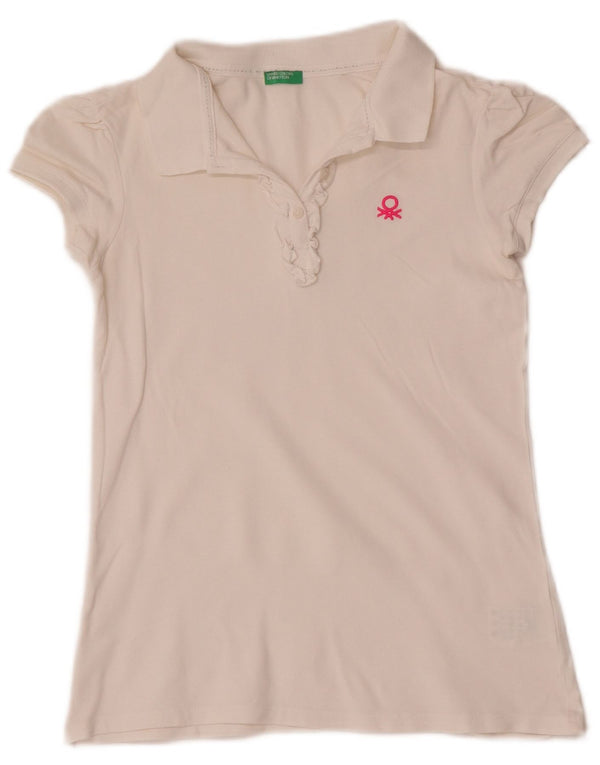 Benetton Girls Polo Shirt 11-12 Years 2XL White Cotton