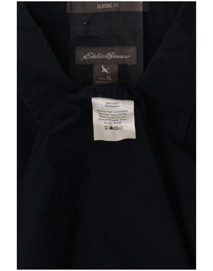 EDDIE BAUER Mens Short Sleeve Classic Fit Shirt XL Navy Blue Cotton
