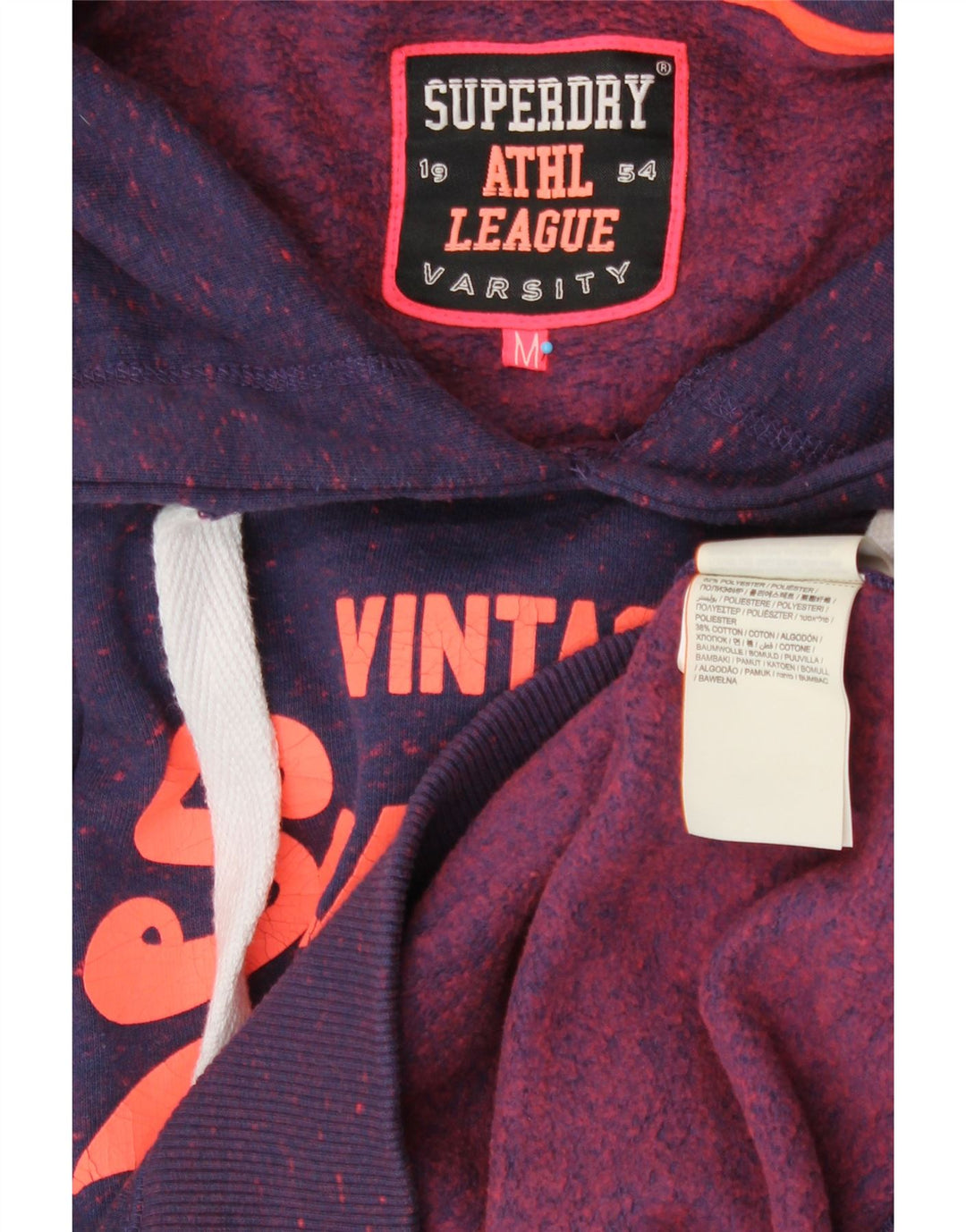 SUPERDRY Mens Graphic Hoodie Jumper Medium Purple Flecked Polyester