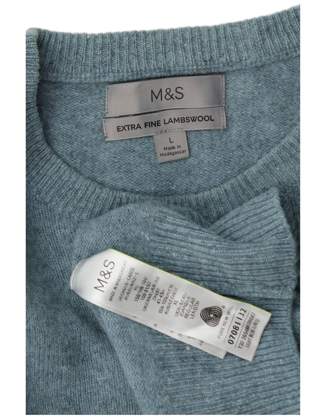 Marks & Spencer Mens Crew Neck Jumper Sweater Large Blue New Wool