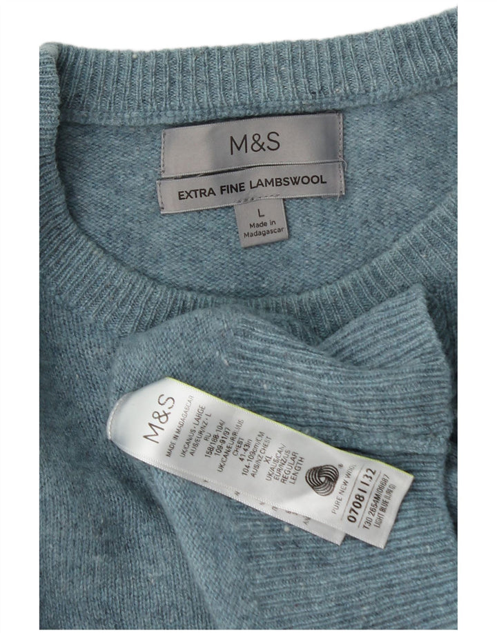 Marks & Spencer Mens Crew Neck Jumper Sweater Large Blue New Wool