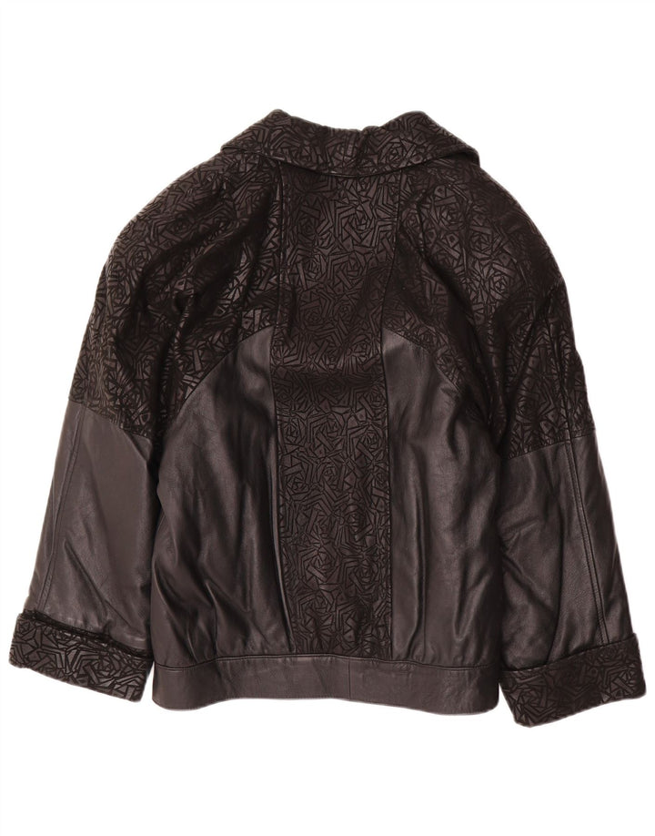 Vintage Womens 3/4 Sleeve Leather Jacket IT 42 Medium Black Geometric