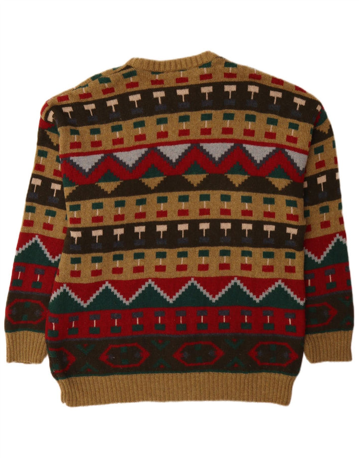 Bluster Mens Crew Neck Jumper Sweater IT 52 Large Brown Geometric Wool