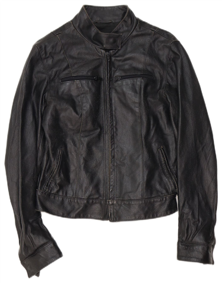 VINTAGE Womens Leather Racer Jacket IT 42 Medium Black Leather