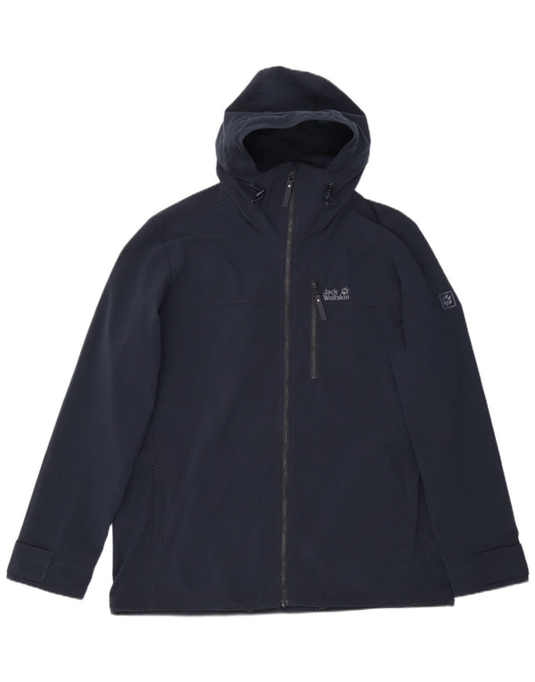 Jack Wolfskin Mens Hooded Windbreaker Jacket UK 48 2XL Navy Blue Polyester