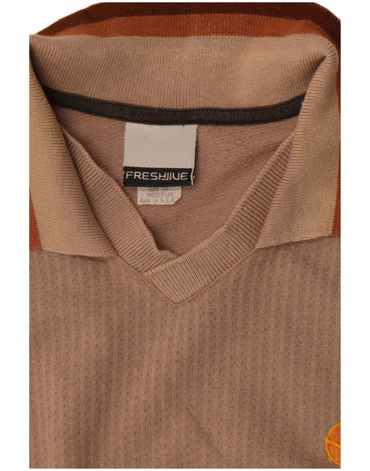 Vintage Mens Polo Shirt Medium Multicoloured Striped Cotton