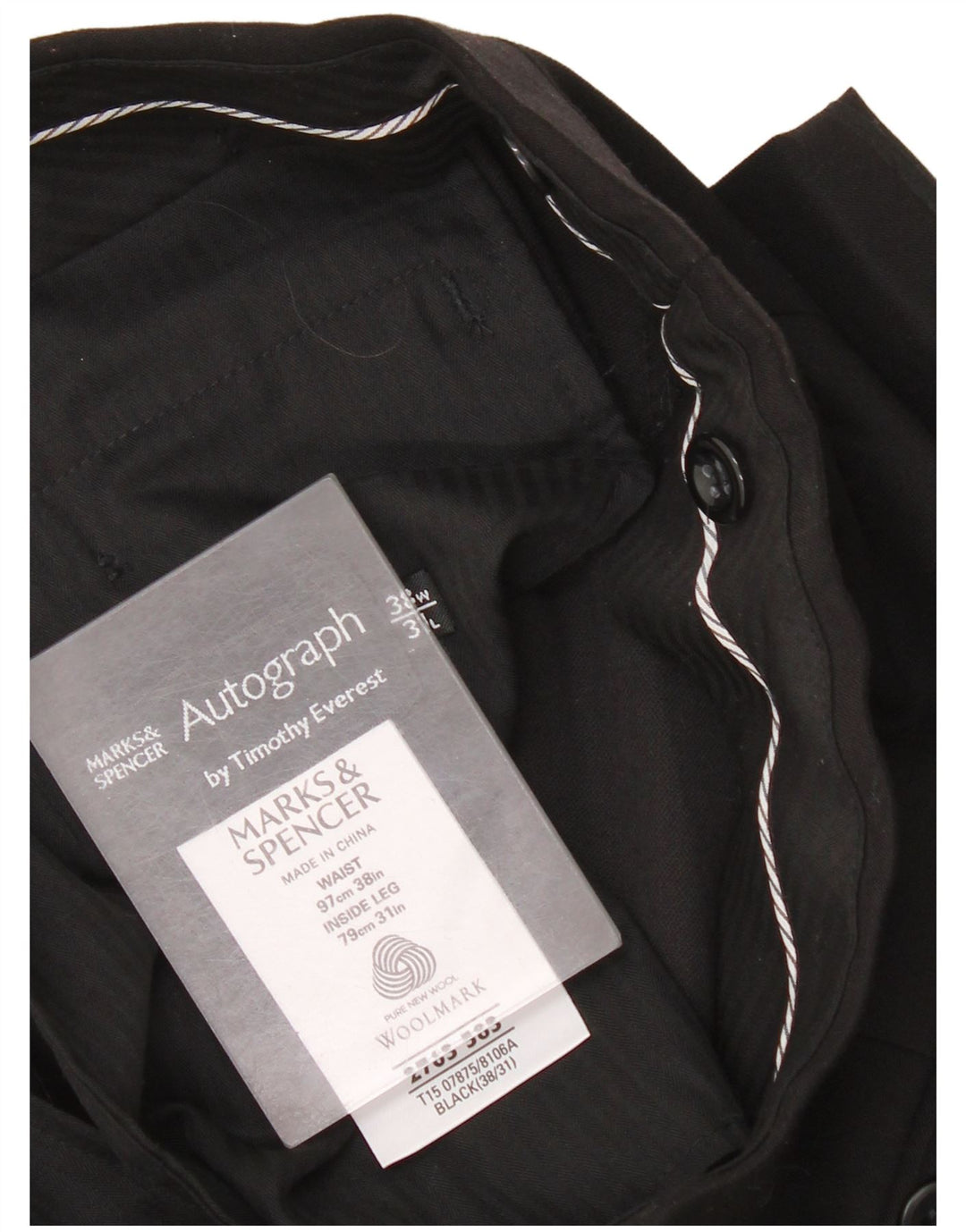 Marks & Spencer Mens Autograph Straight Suit Trousers W38 L31 Black Classic