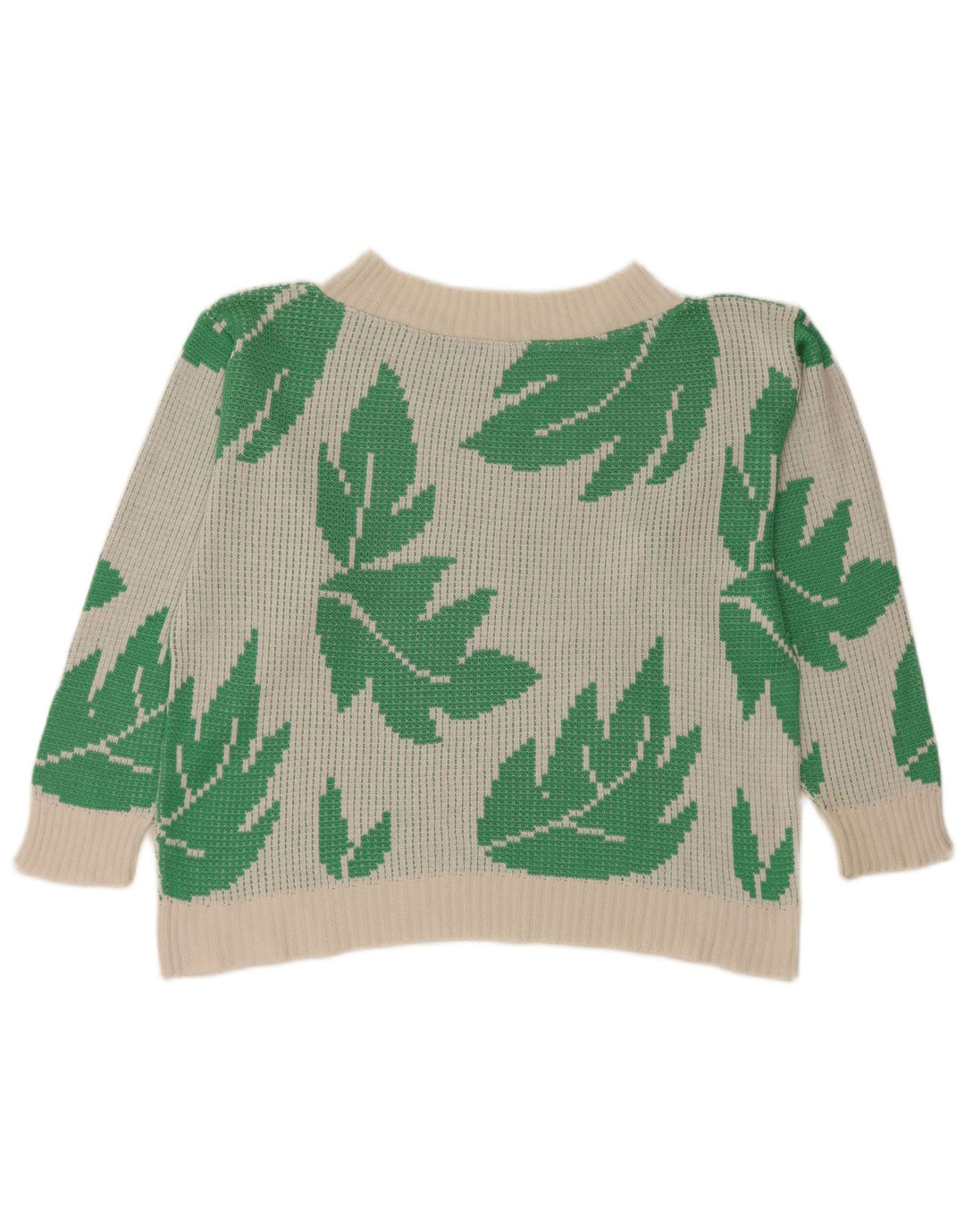 Vintage Womens Crop Boat Neck Jumper Sweater UK 10 Small White Acrylic