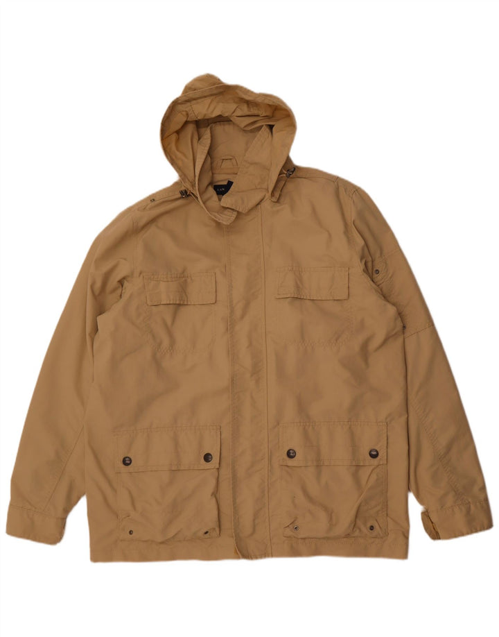 Lands End Mens Hooded Utility Jacket UK 40 Large Beige Nylon