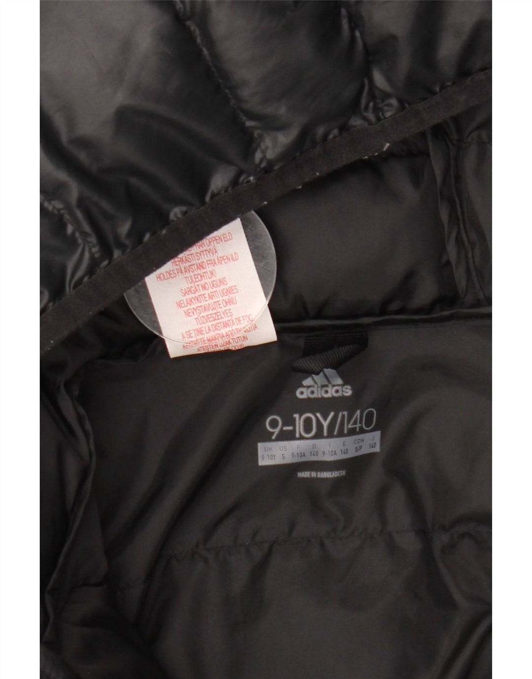 ADIDAS Boys Hooded Padded Jacket 9-10 Years Black Polyester