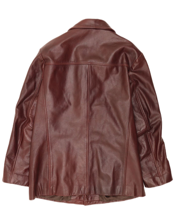 MONTANA Mens 4 Button Leather Blazer Jacket UK 42 Large Burgundy Leather