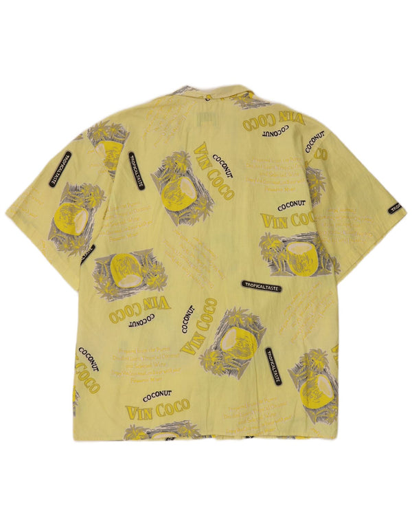 Vintage Mens Graphic Short Sleeve Shirt Large Yellow Floral Cotton Hawaiian