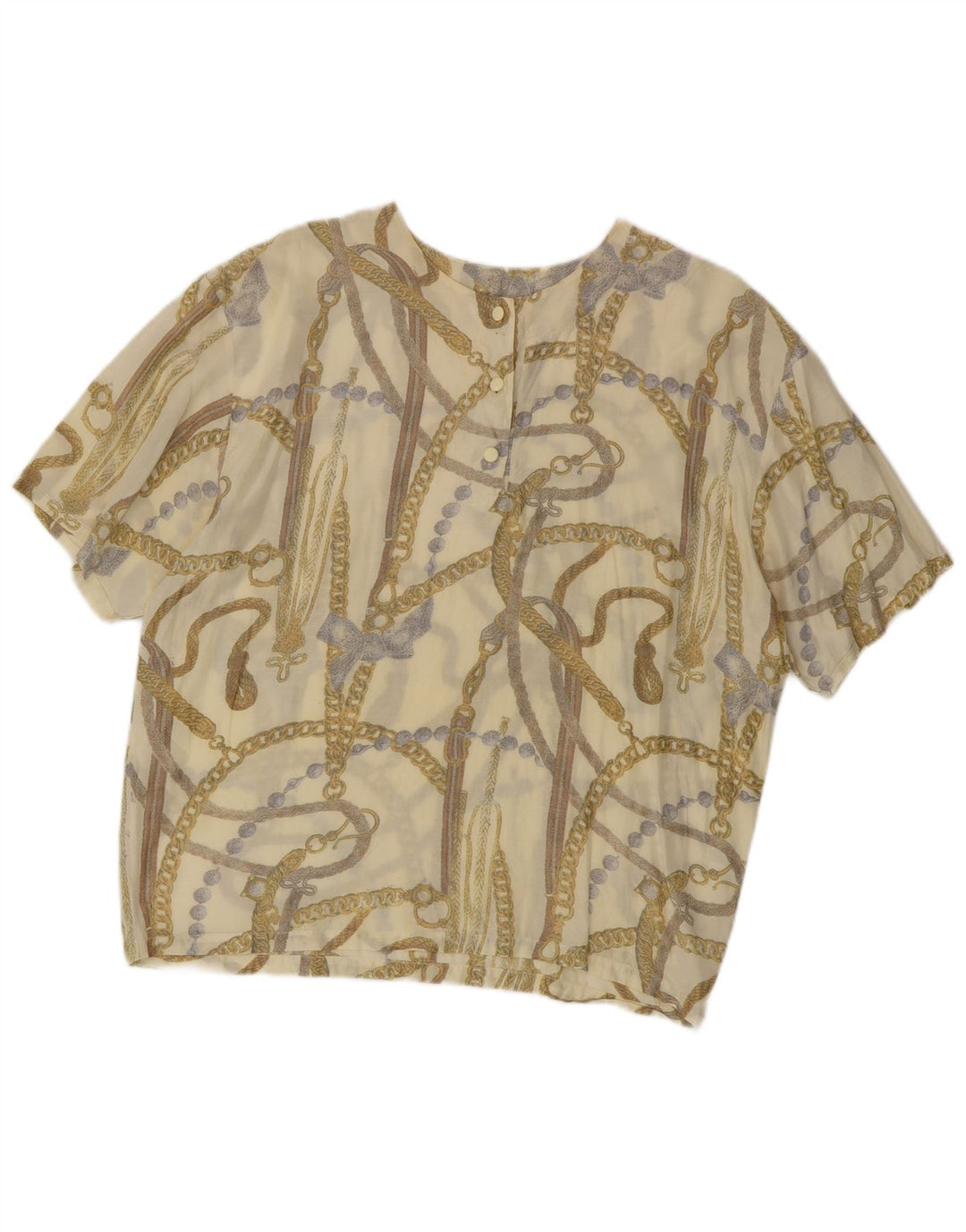 VINTAGE Womens Abstract Pattern Blouse Top UK 16 Large Beige Acrylic