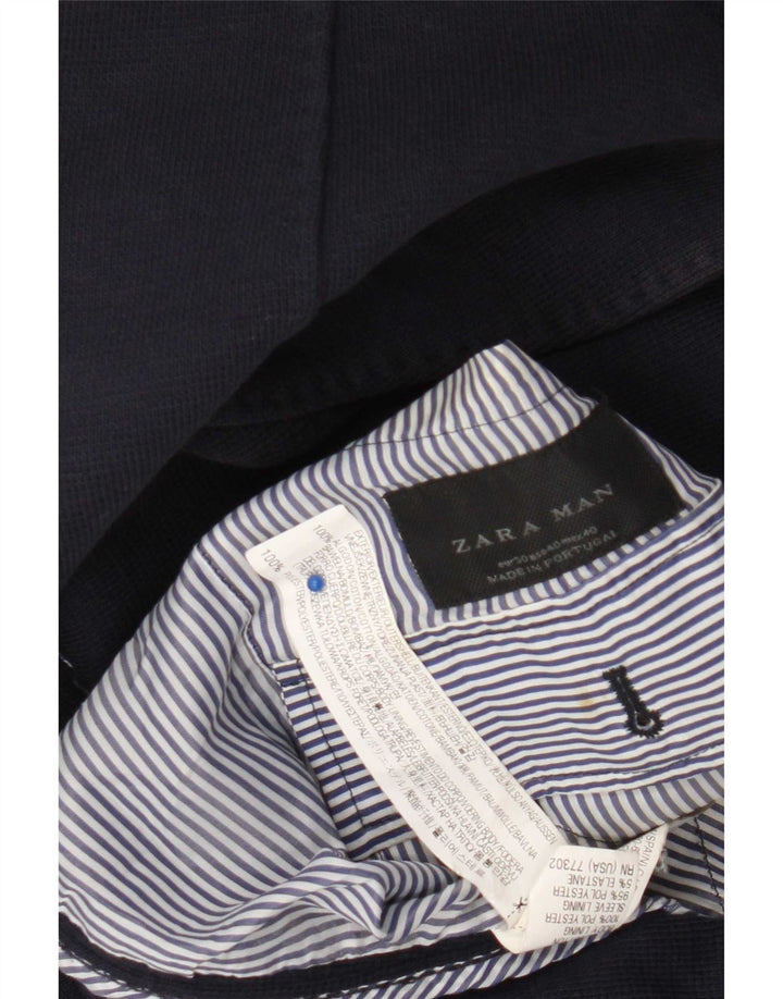 Zara Mens 2 Button Blazer Jacket EU 50 Medium Navy Blue Cotton