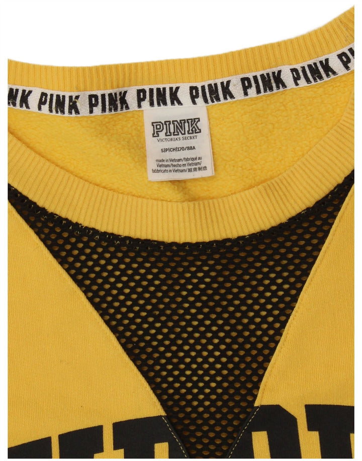 VICTORIAS SECRET Womens Pink Graphic Sweatshirt Jumper UK 10 Small Yellow