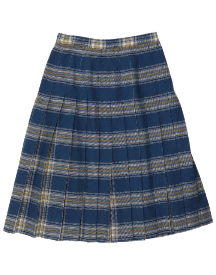 VINTAGE Womens High Waist Pleated A-Line Skirt W26 Small Blue Plaid