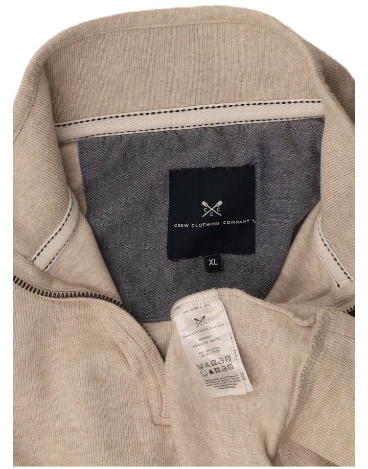 CREW CLOTHING Mens Zip Neck Jumper Sweater XL Beige Cotton