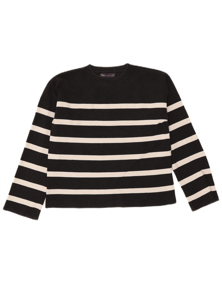 Marks & Spencer Womens Crew Neck Jumper Sweater UK 12 Medium Black Striped
