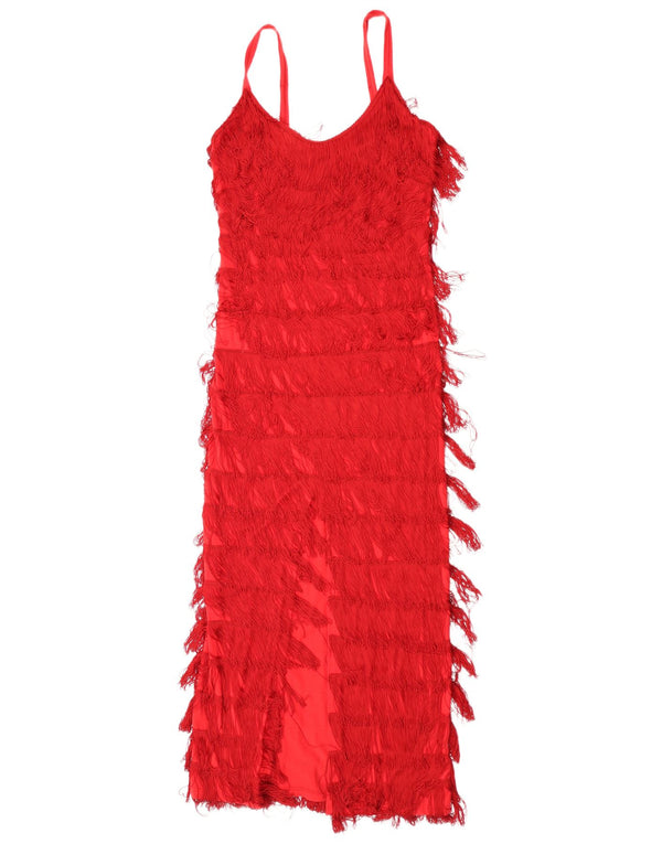 Vintage Womens Sleeveless Charleston Dress UK 6 XS Red Cotton