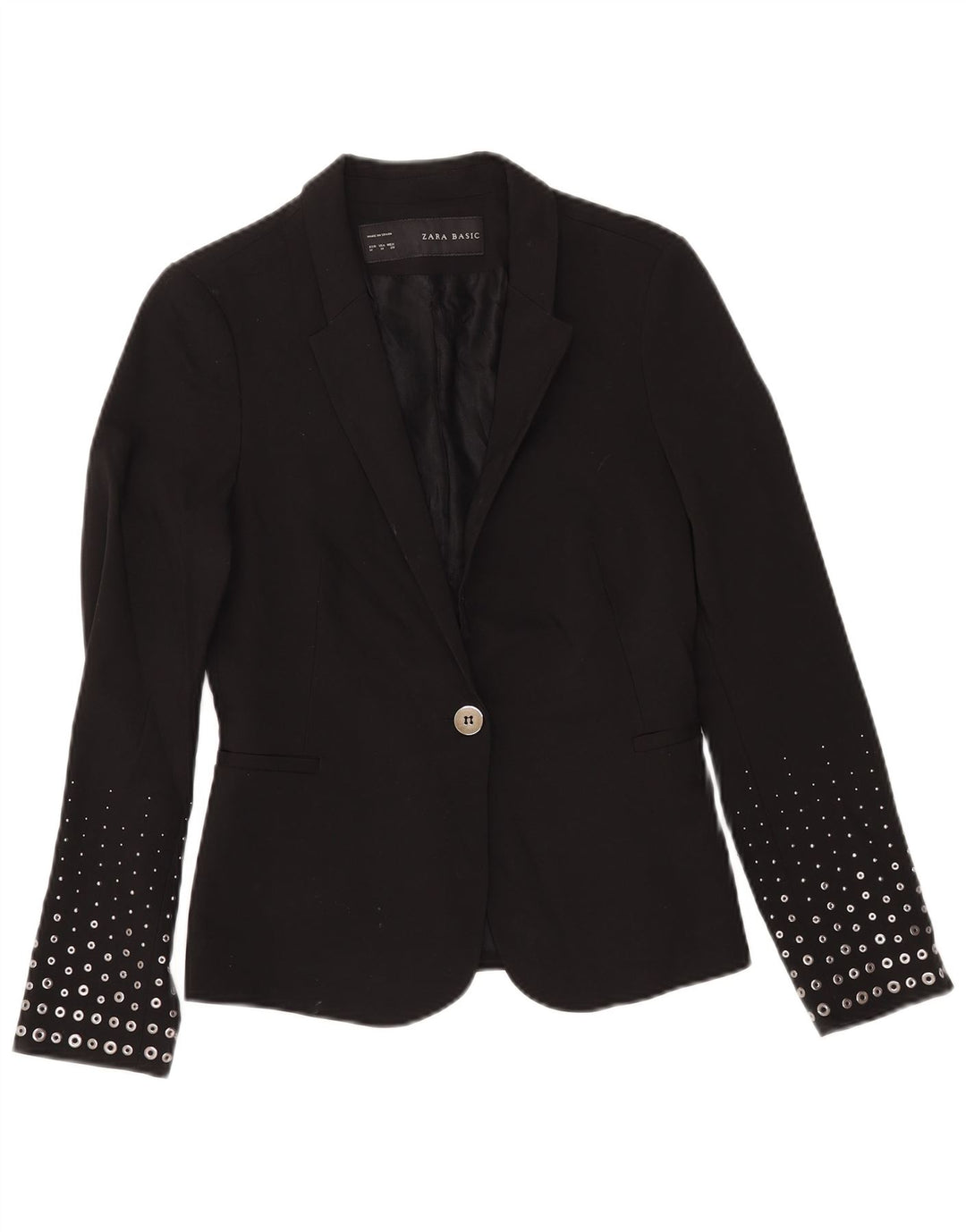 ZARA Womens 1 Button Blazer Jacket UK 12 Medium Black Polyester