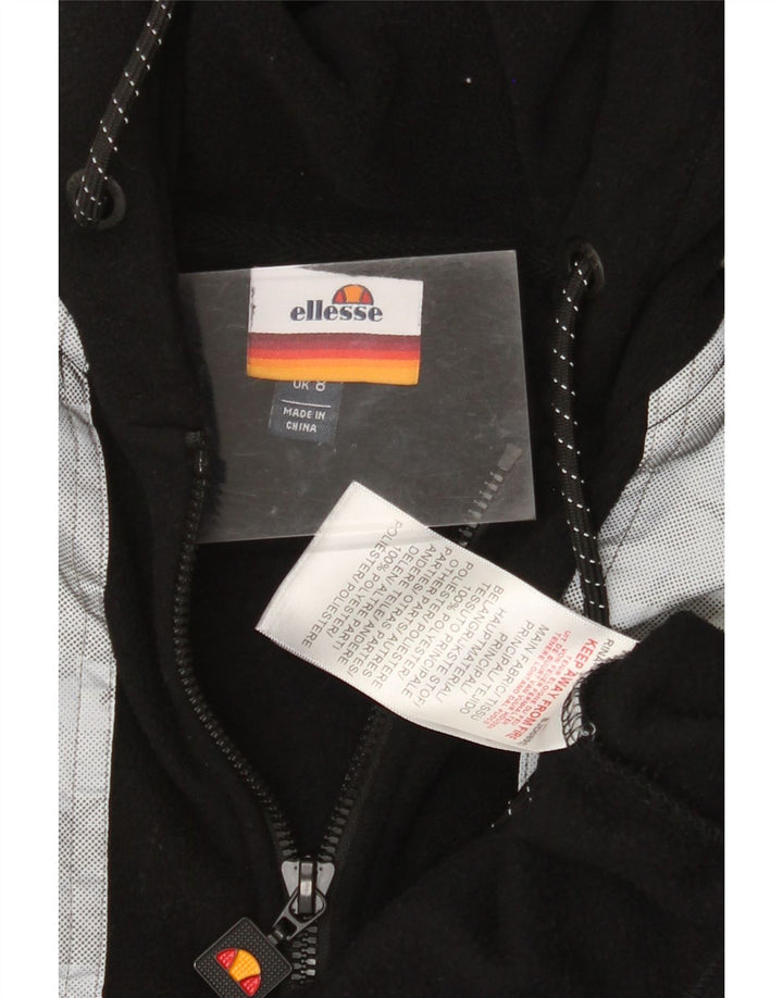 ELLESSE Womens Hooded Zip Neck Fleece Jumper UK 8 Small Black Colourblock