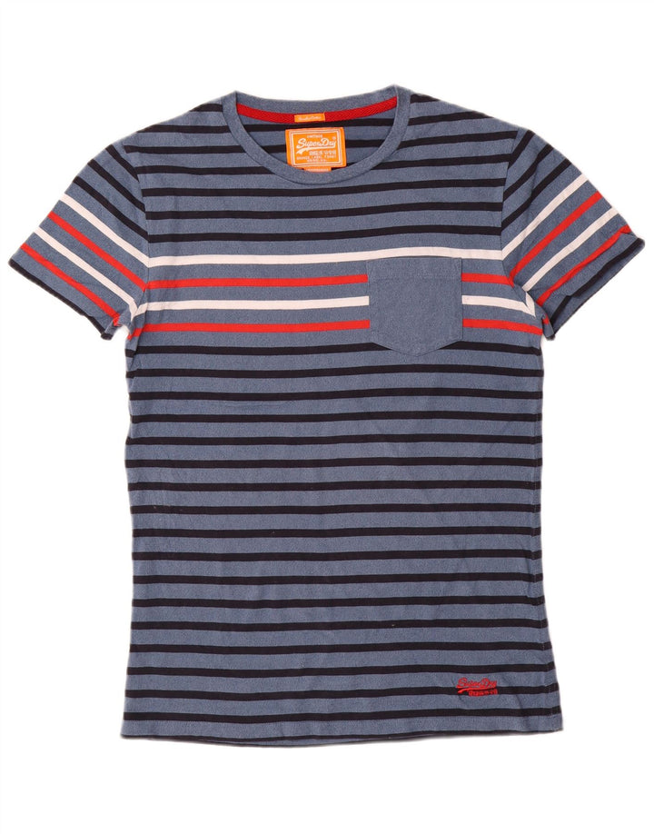 Superdry Mens T-Shirt Top Medium Navy Blue Striped Cotton