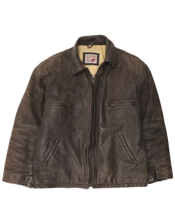 Tauri Mens Leather Jacket UK 42 XL Black Leather