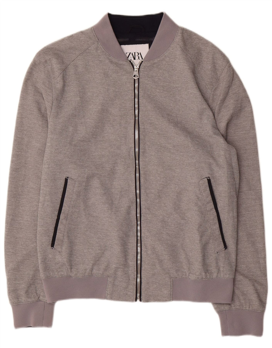 Zara Mens Bomber Jacket UK 40 Large Grey Polyester