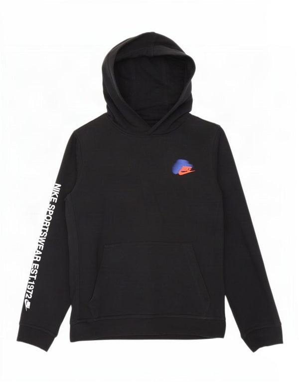 Nike Boys Graphic Hoodie Jumper 12-13 Years Large Black Cotton